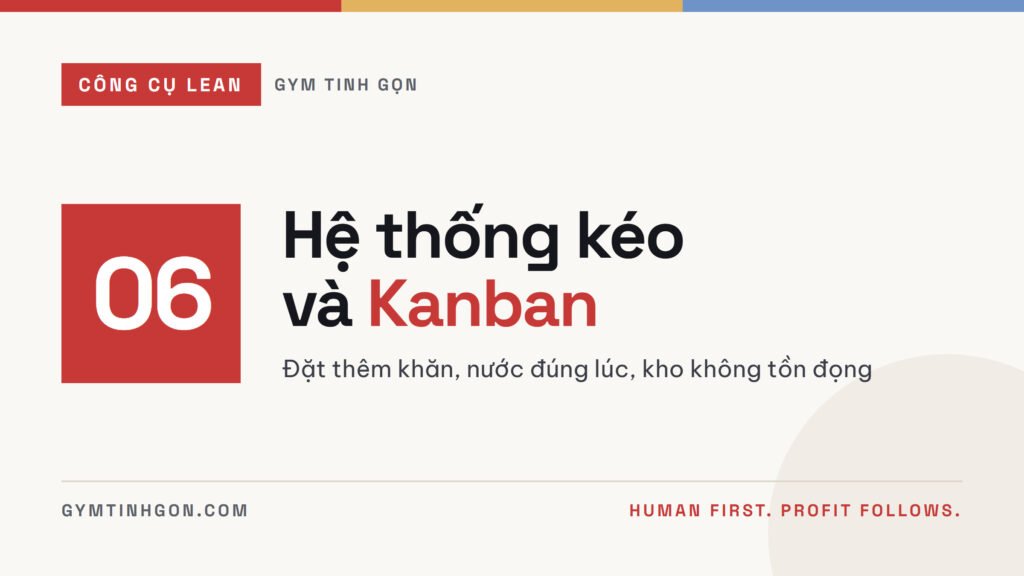 Ảnh bìa: Hệ thống kéo và Kanban cho kho khăn, nước ở phòng tập